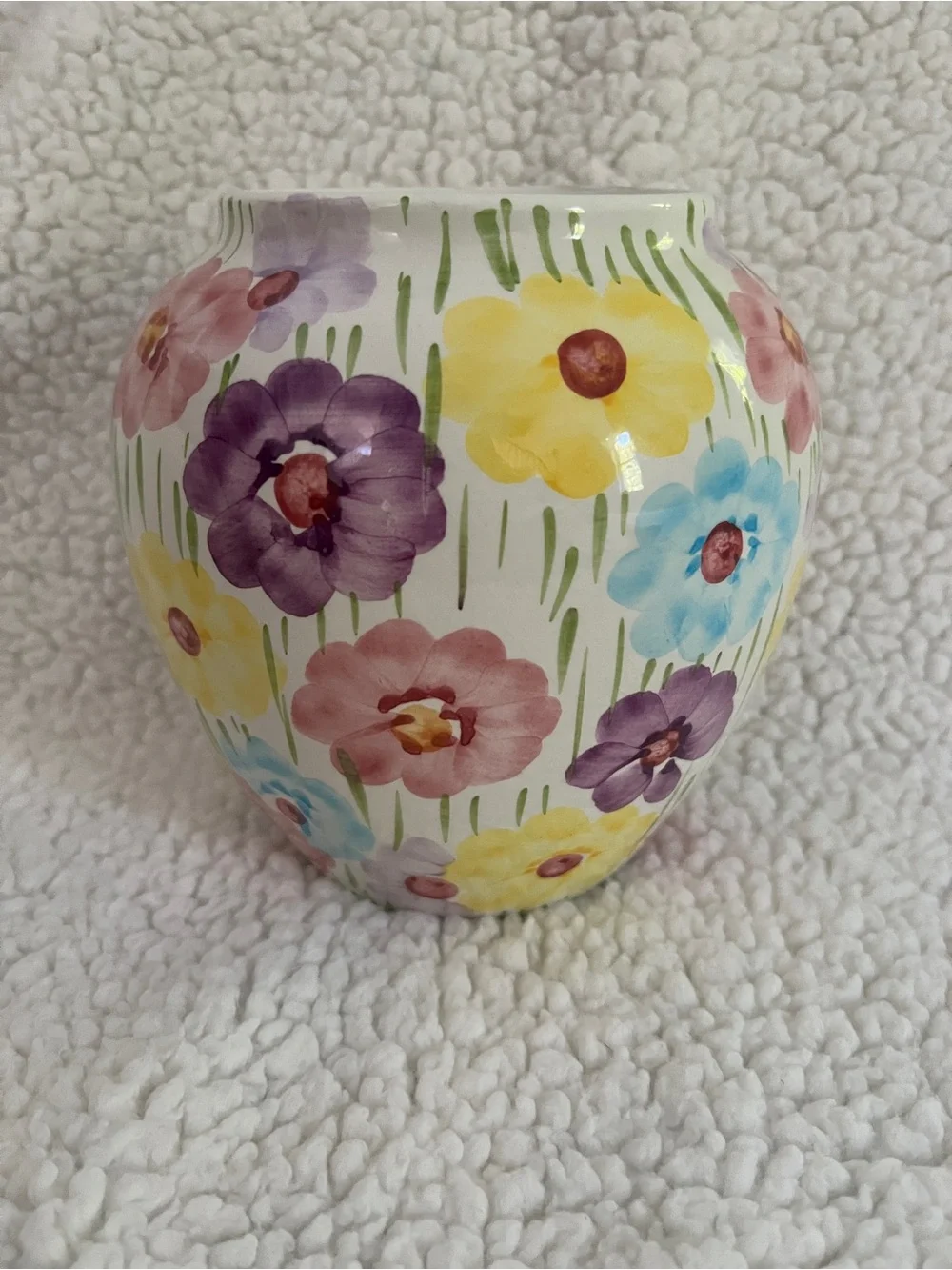 Vintage Pier 1  Vase, floral, watercolor, ceramic, 6” tall, Italy